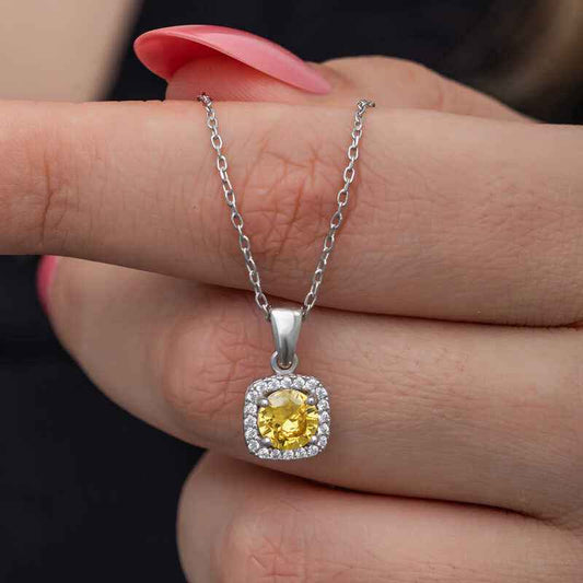 Yellow Baguette Stone Women's Silver Necklace