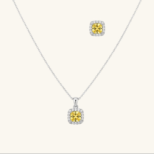Yellow Baguette Stone Women's Silver Set