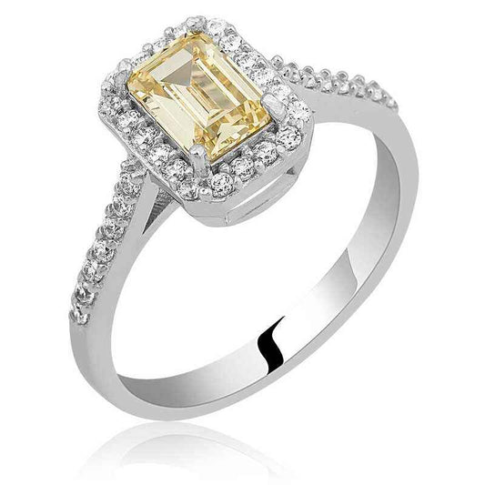 Yellow Baguette Stone Women's Silver Ring