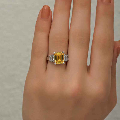 Yellow Baguette Stone Women's Silver Ring
