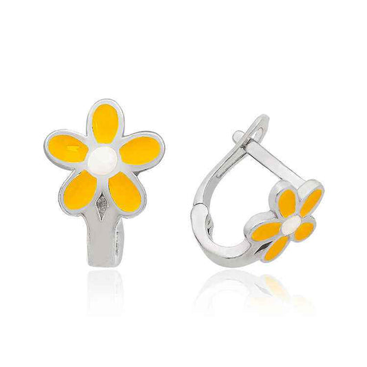 Yellow Flower Children's Silver Earrings