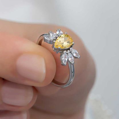 Bague en argent pour femme avec pierre de zircon jaune