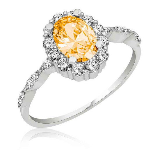 Yellow Oval Stone Women's Silver Ring