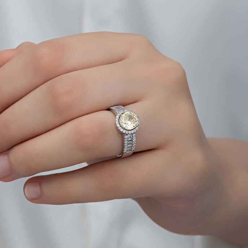 Single Stone Yellow Women's Silver Ring