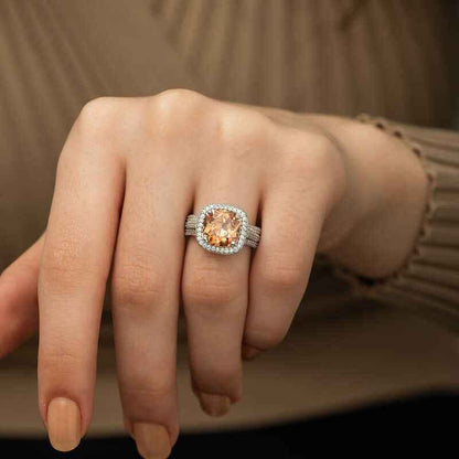 Yellow Round Women's Silver Ring