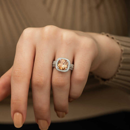 Yellow Round Women's Silver Ring