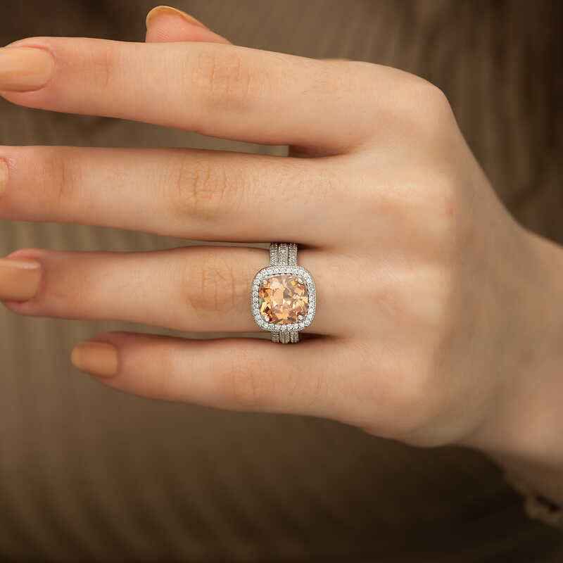 Yellow Round Women's Silver Ring