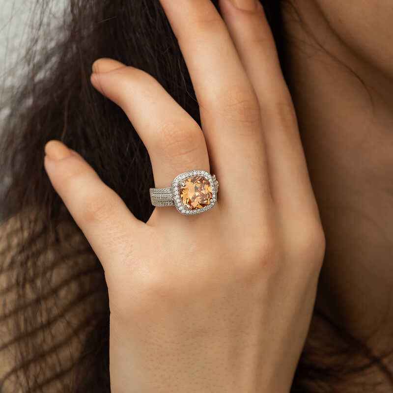 Yellow Round Women's Silver Ring
