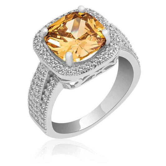 Yellow Round Women's Silver Ring
