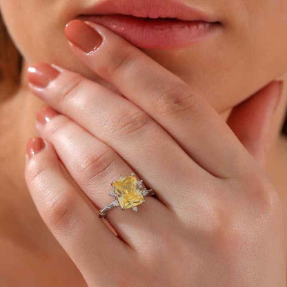 Yellow Zircon Stone Women's Silver Ring