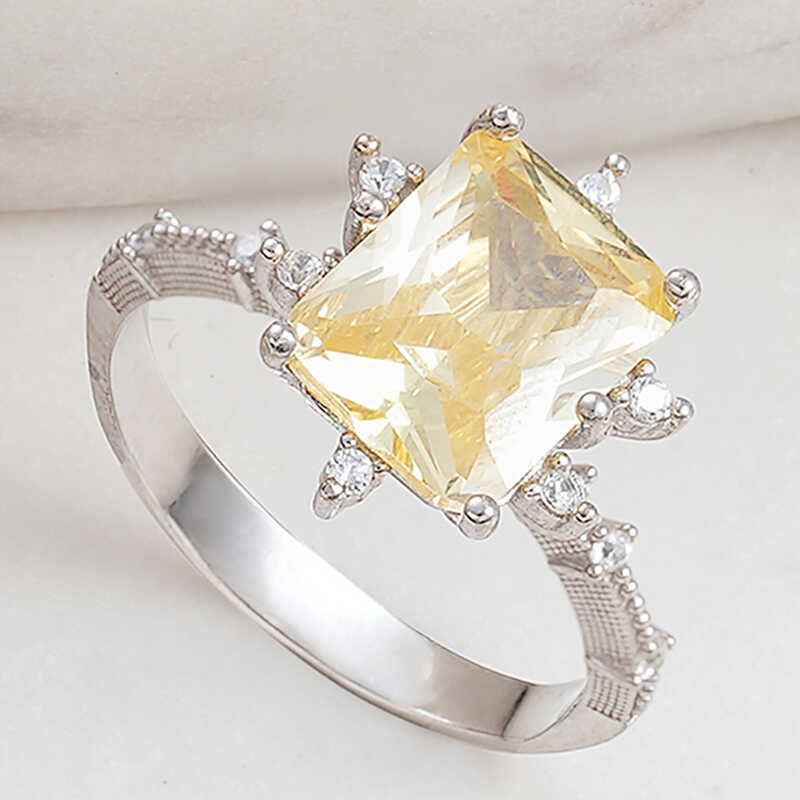 Yellow Zircon Stone Women's Silver Ring