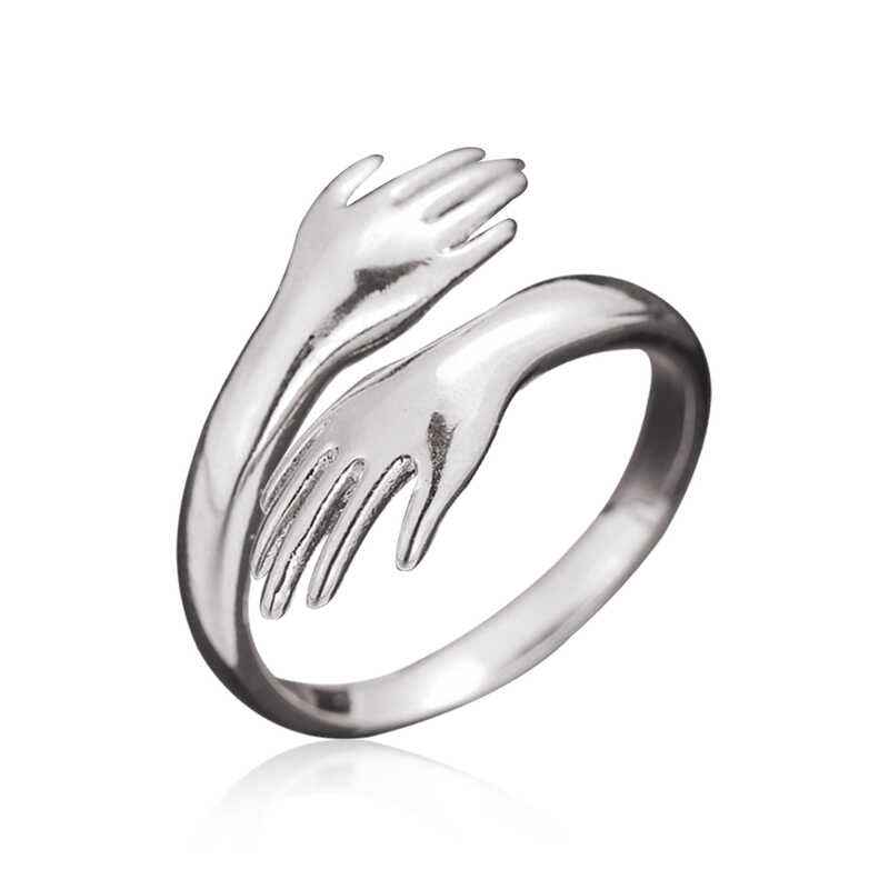 Interlocking Hands Silver Ring