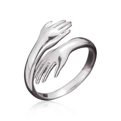 Interlocking Hands Silver Ring