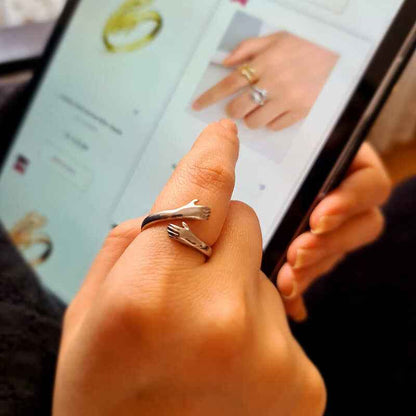 Interlocking Hands Silver Ring