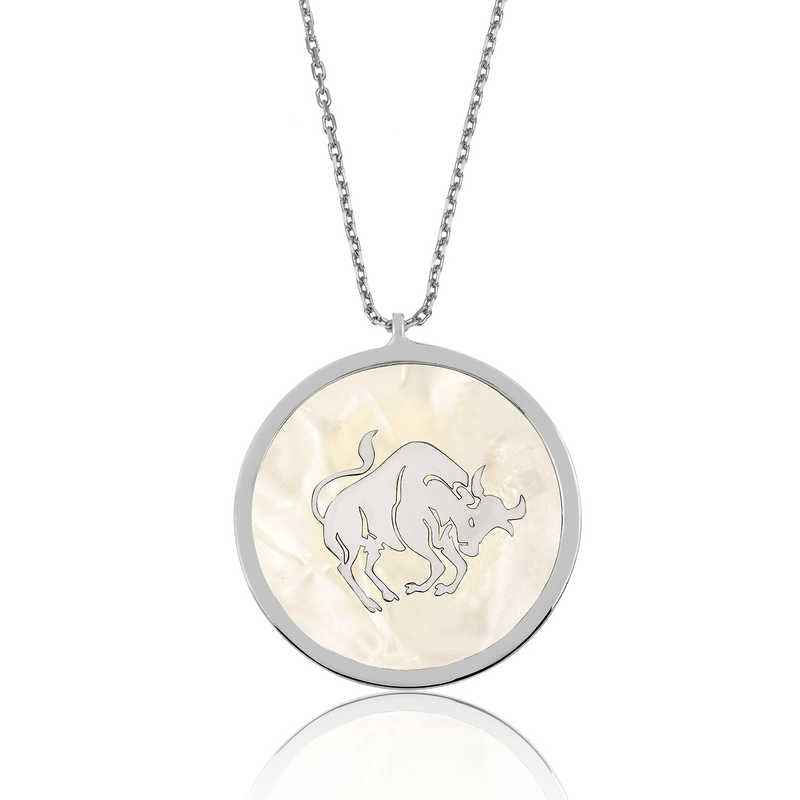 Mother-of-Pearl Stone Taurus Zodiac Women's Silver Necklace
