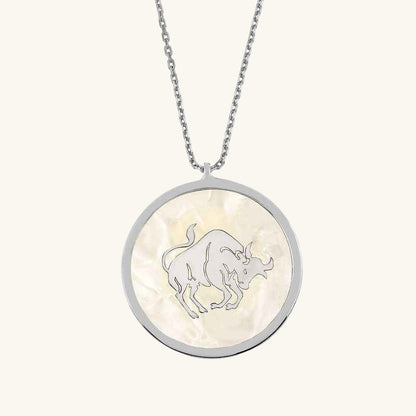 Mother-of-Pearl Stone Taurus Zodiac Women's Silver Necklace