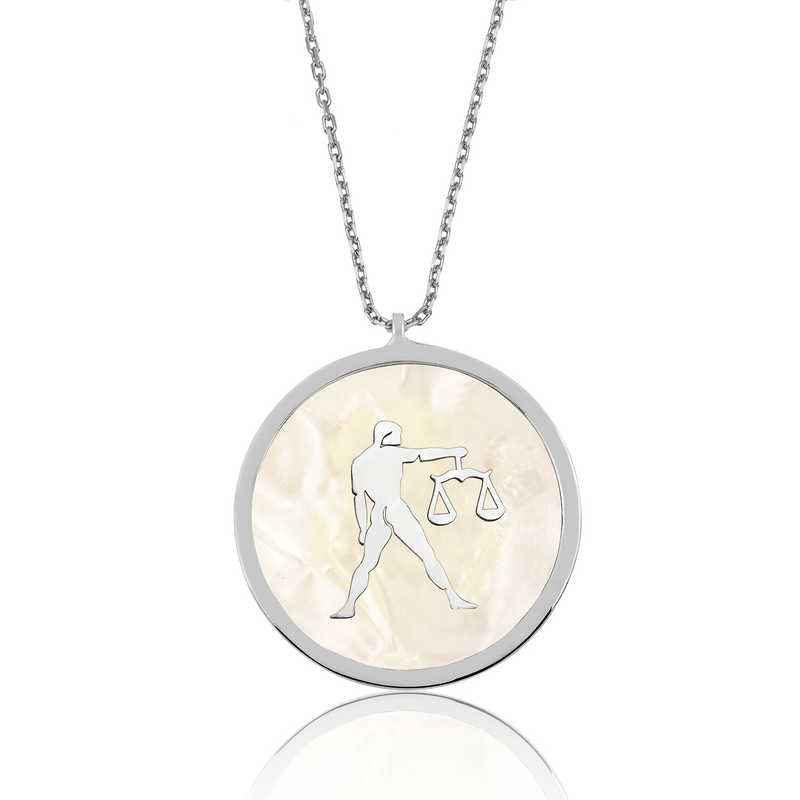 Mother-of-Pearl Stone Libra Zodiac Women's Silver Necklace