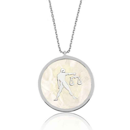 Mother-of-Pearl Stone Libra Zodiac Women's Silver Necklace