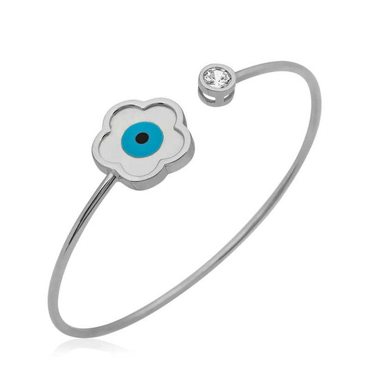 Mother-of-Pearl Stone Flower Silver Bracelet
