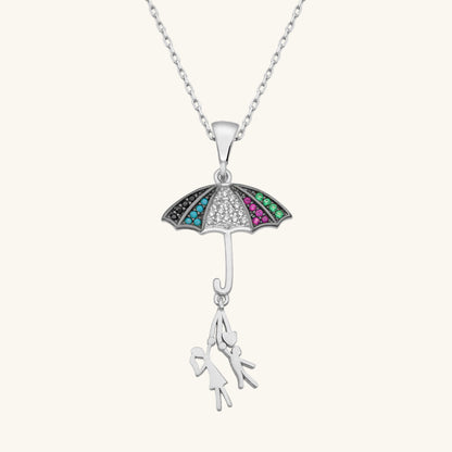 Collier en argent pour femme avec un parapluie et des amoureux