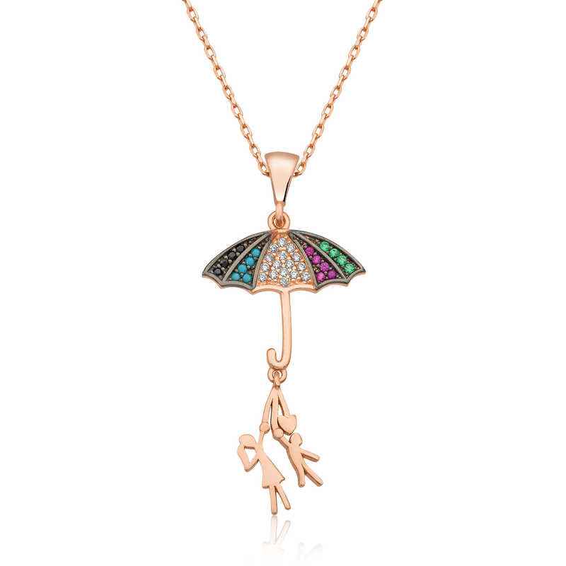 Lovers Holding Umbrella Silver Pendant