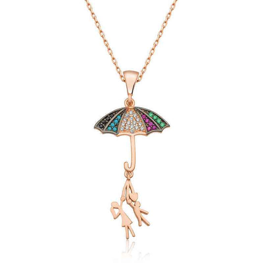 Lovers Holding Umbrella Silver Pendant