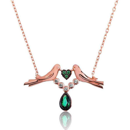 Love Bird Women's Rose Gold Plated Silver Necklace