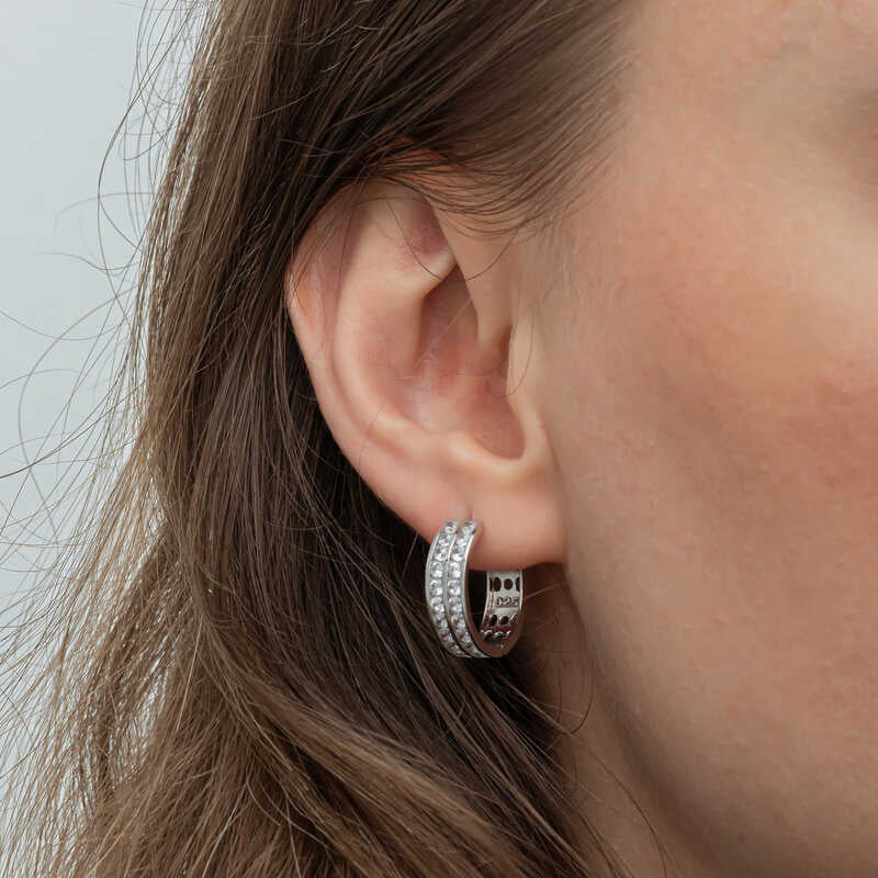 Boucles d'oreilles créoles en argent pour femme Row Stone