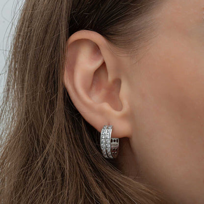 Boucles d'oreilles créoles en argent pour femme Row Stone