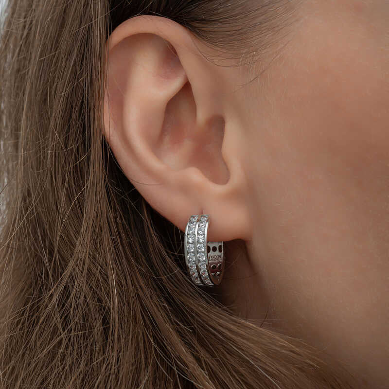 Boucles d'oreilles créoles en argent pour femme Row Stone