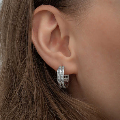 Boucles d'oreilles créoles en argent pour femme Row Stone