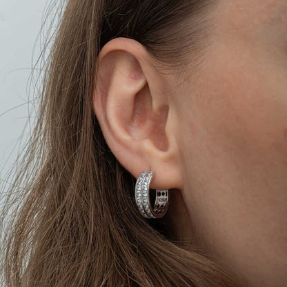 Boucles d'oreilles créoles en argent pour femme Row Stone