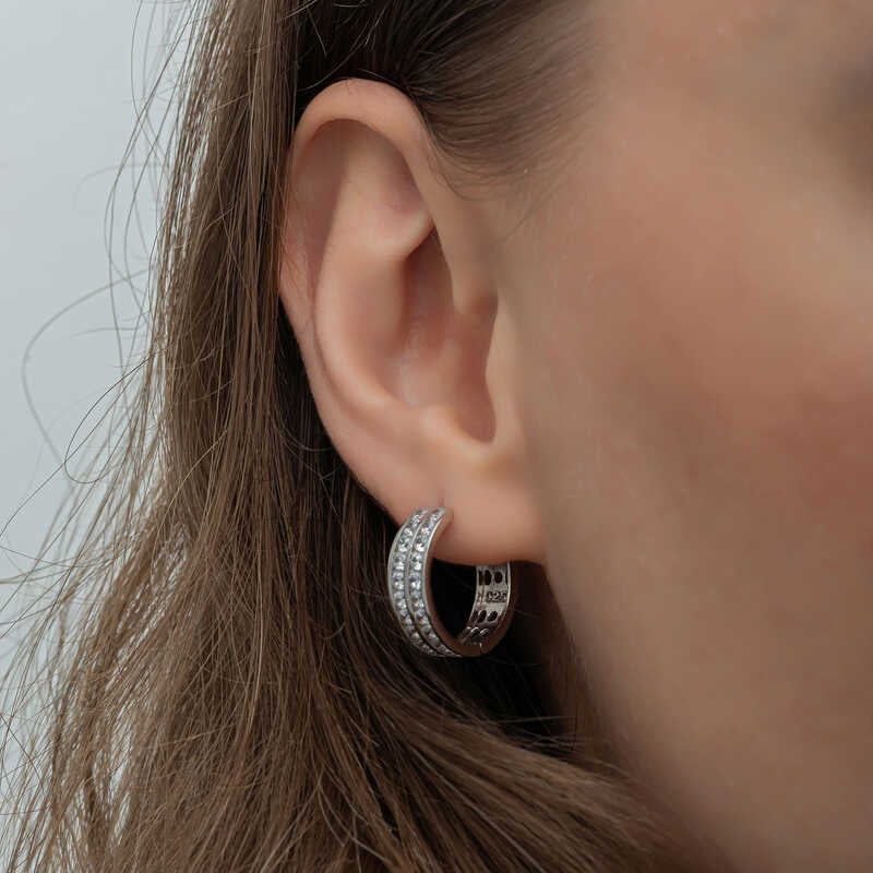 Boucles d'oreilles créoles en argent pour femme Row Stone