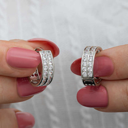 Boucles d'oreilles créoles en argent pour femme Row Stone