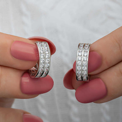 Boucles d'oreilles créoles en argent pour femme Row Stone