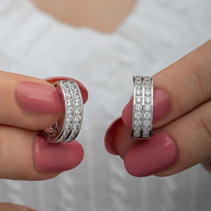 Boucles d'oreilles créoles en argent pour femme Row Stone