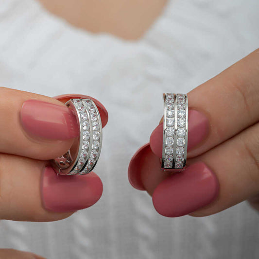 Boucles d'oreilles créoles en argent pour femme Row Stone