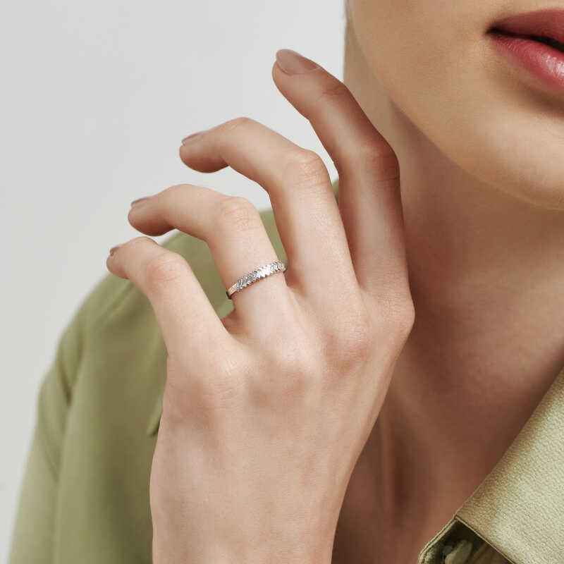 Sequential Baguette Stone Women's Silver Ring