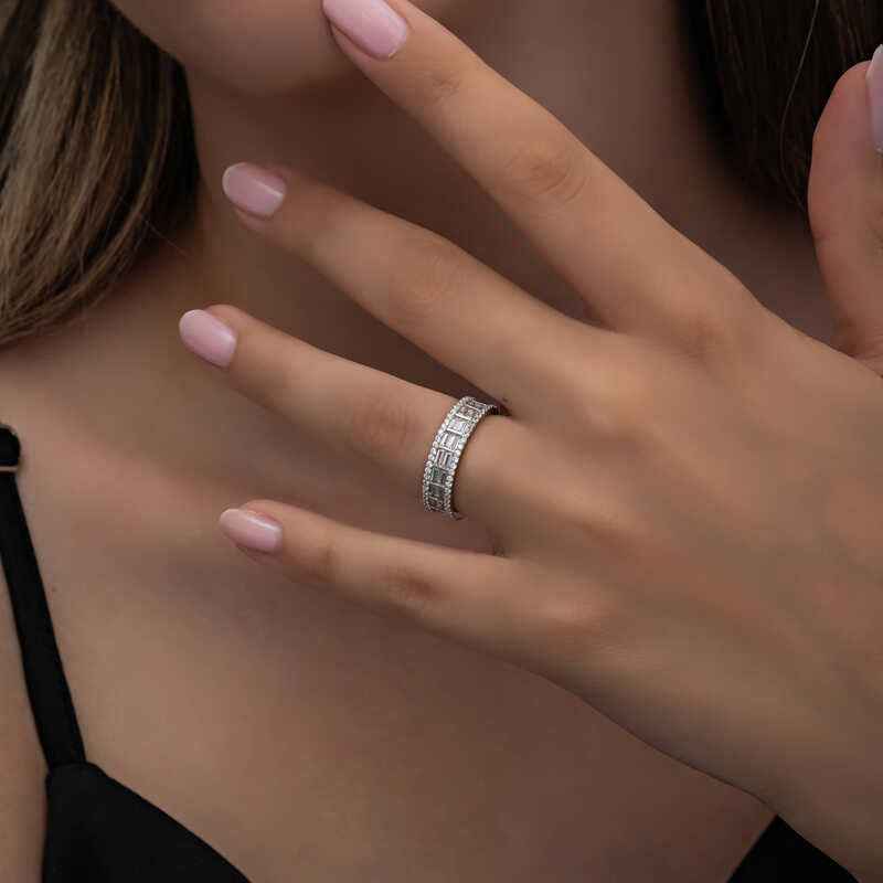 Sequential Baguette Stone Women's Silver Ring