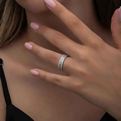Sequential Baguette Stone Women's Silver Ring
