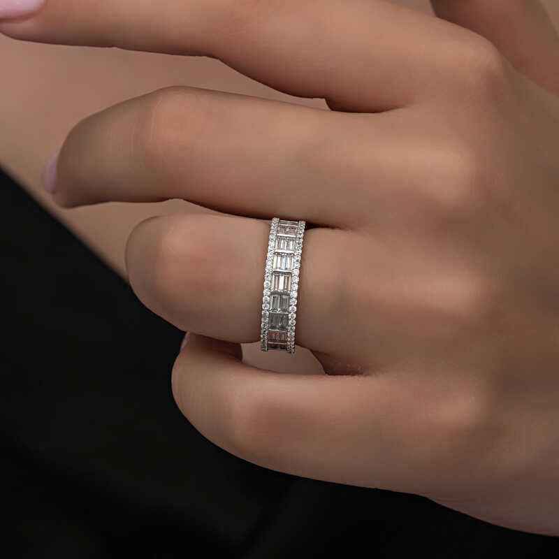 Sequential Baguette Stone Women's Silver Ring