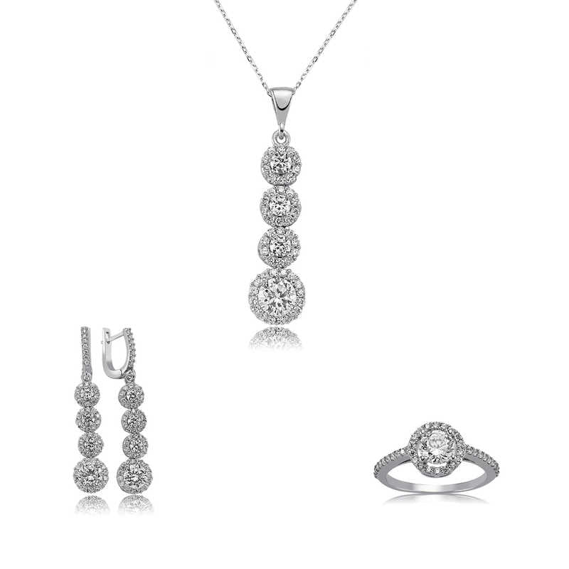 Ensemble en argent pour femme à quatre rangées de pierres