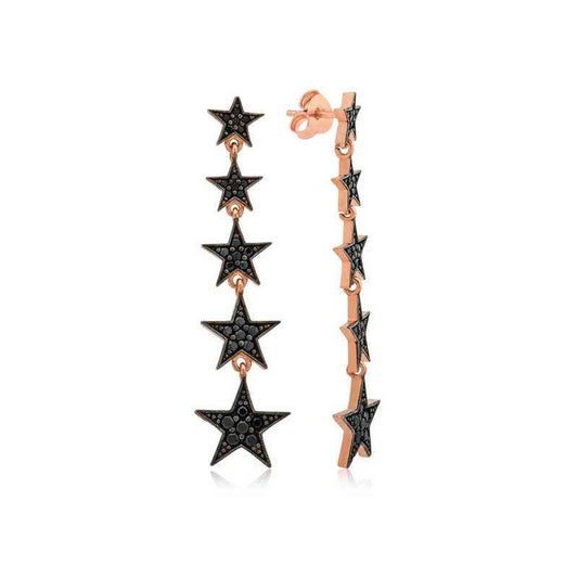 Black Floating Stars Women's Rose Plated Silver Earrings