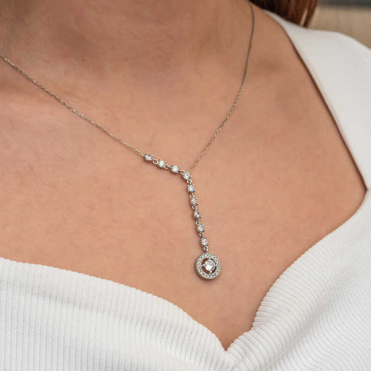 Sequentielle Zirkon Stein Kreis Damen Silber Halskette