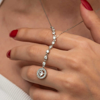Sequential Zircon Stone Circle Women's Silver Necklace