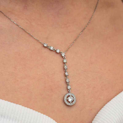 Sequential Zircon Stone Circle Women's Silver Necklace