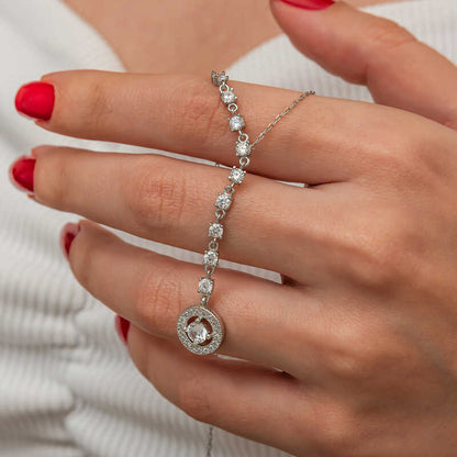 Sequential Zircon Stone Circle Women's Silver Necklace