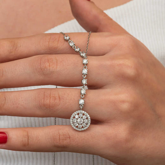 Sequential Zircon Stone Flower Women's Silver Necklace