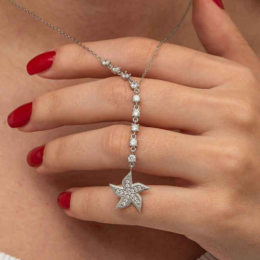 Sequential Zircon Stone Starfish Women's Silver Necklace