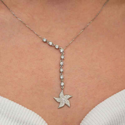 Sequential Zircon Stone Starfish Women's Silver Necklace